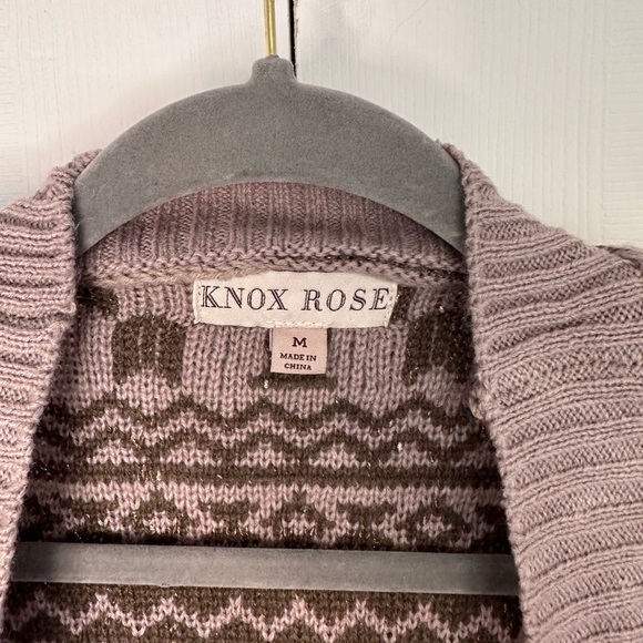 Knox Rose Long Sweater Cardigan Purple Brown Tan Gold Glitter and Fringe - Picture 3 of 5